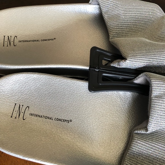 INC Macy's Silver Metallic Slide Slippers NWT! - Picture 2 of 3